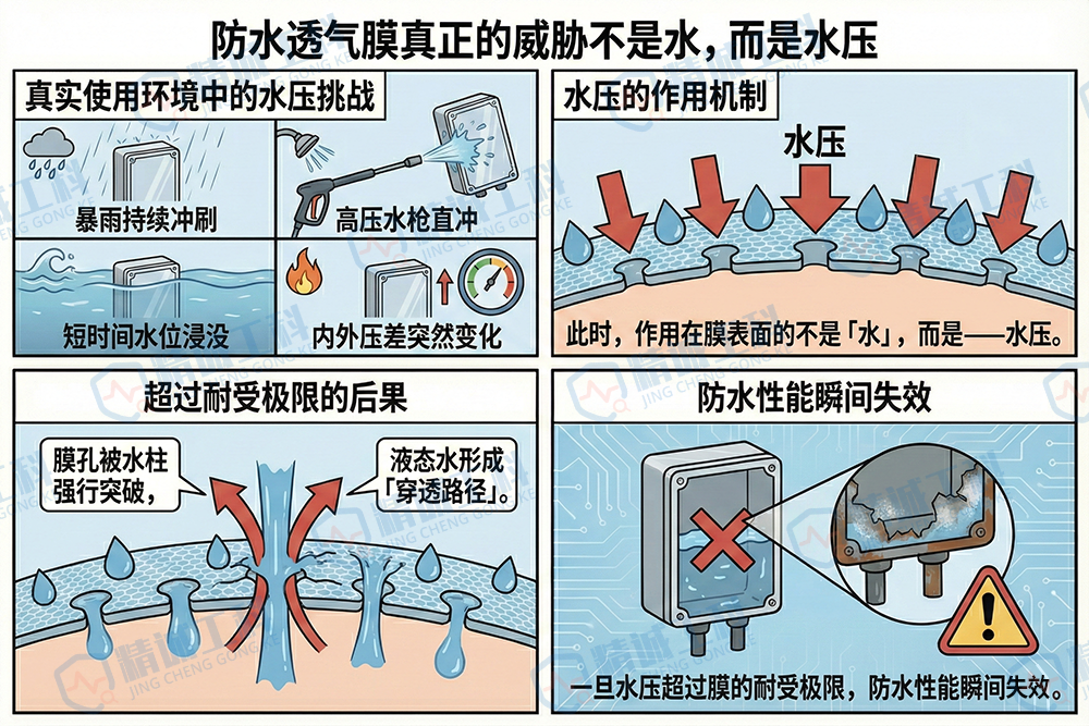 故障のしきい値はどこ？高信頼性製品向けに設計された通気性フィルム水圧試験機 イラスト2